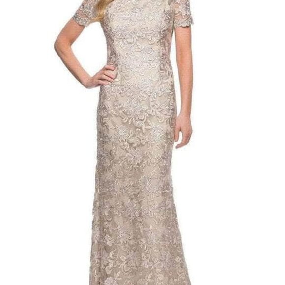 NWT La Femme 29161 Lace Evening Dress Champagne Size 12 - Picture 3 of 6